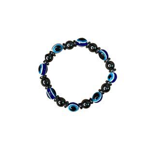 Hematite & Evil Eye Beaded Stretch Bracelets